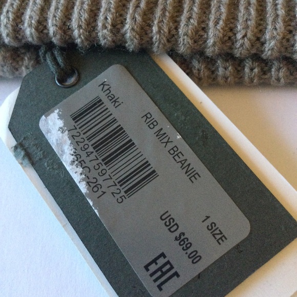 ALLSAINTS RIB MIX KNIT WOOL BLEND BEANIE IN KHAKI OS UNISEX ADULT NWT